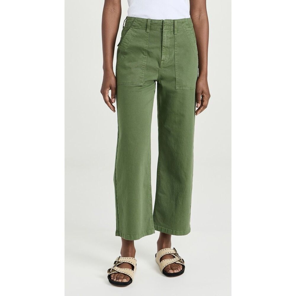 Pistola Sophia Twill Pants Women 26 Basil Green Flap Pockets High Rise Wide Leg - Picture 2 of 8